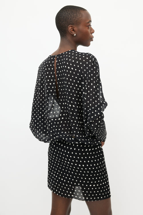 Saint Laurent Black 
White Sheer Polka Dot Silk Dress