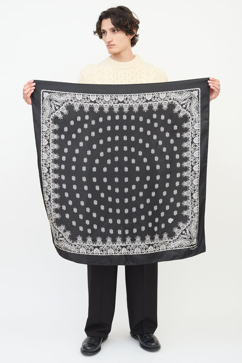 Saint Laurent Black 
White Silk Paisley Bandana