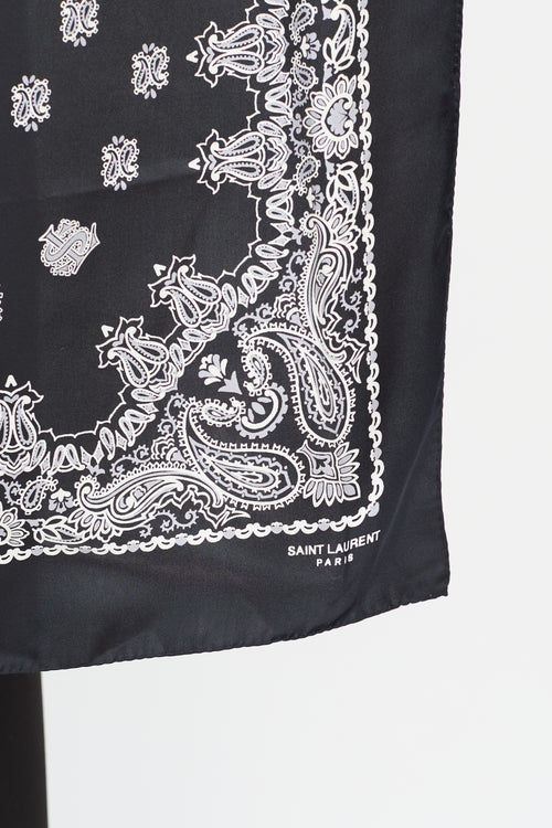 Saint Laurent Black 
White Silk Paisley Bandana