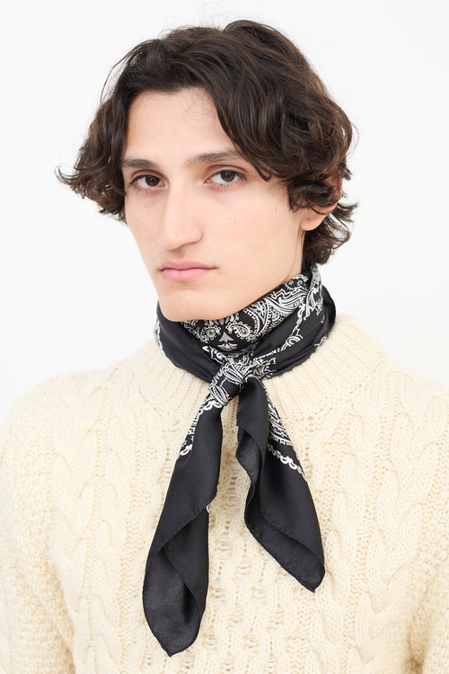 Saint Laurent Black 
White Silk Paisley Bandana