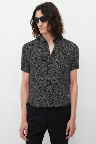 Saint Laurent Black 
White Silk Polka Dot Shirt