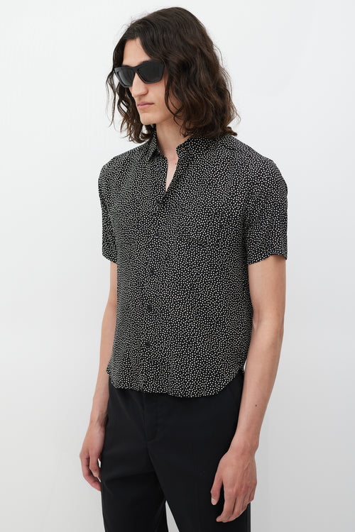 Saint Laurent Black 
White Silk Polka Dot Shirt