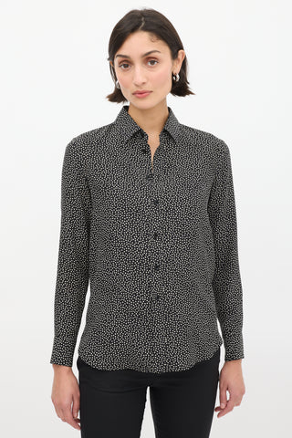 Saint Laurent Black 
White Silk Polka Dot Shirt