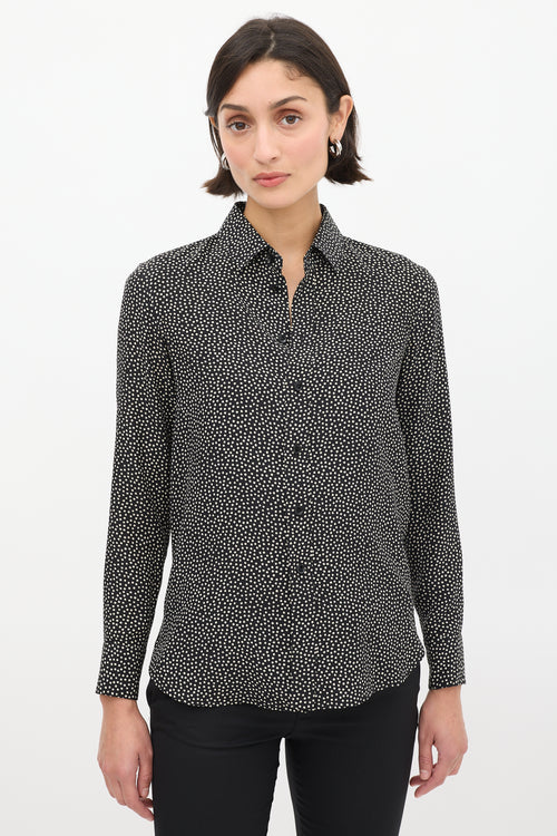 Saint Laurent Black 
White Silk Polka Dot Shirt