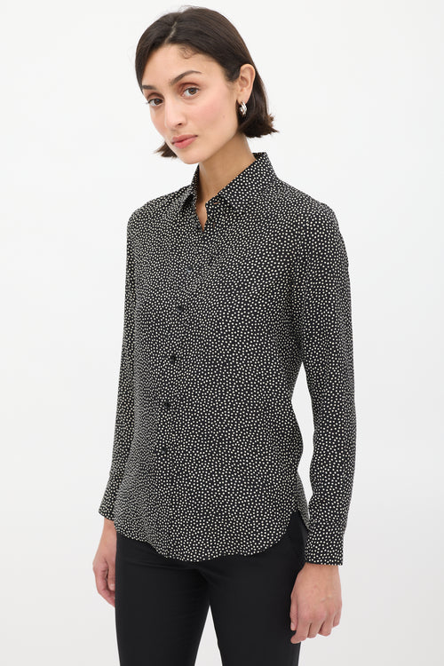 Saint Laurent Black 
White Silk Polka Dot Shirt