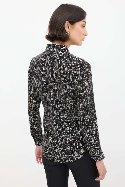 Saint Laurent Black 
White Silk Polka Dot Shirt