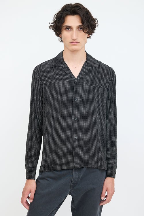 Saint Laurent Black 
White Silk Polka Dotted Shirt