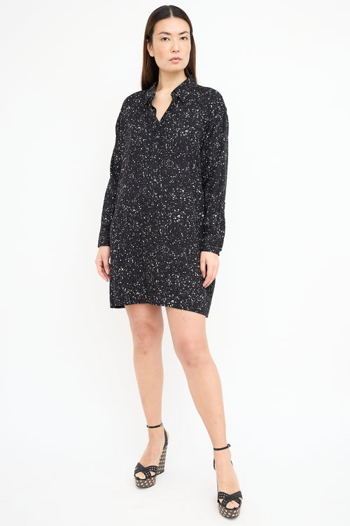 Saint Laurent Black 
White Speckle Shirt Dress