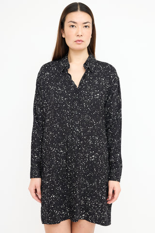 Saint Laurent Black 
White Speckle Shirt Dress