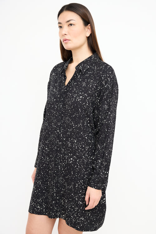 Saint Laurent Black 
White Speckle Shirt Dress