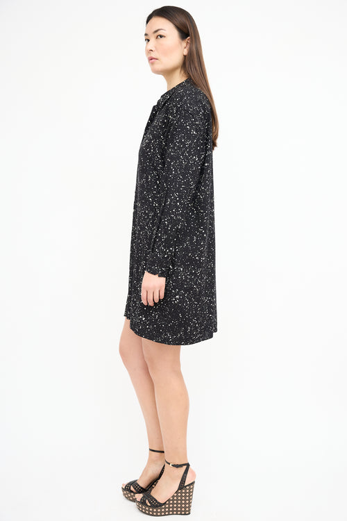 Saint Laurent Black 
White Speckle Shirt Dress