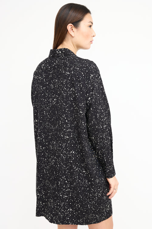 Saint Laurent Black 
White Speckle Shirt Dress