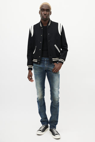 Saint Laurent Black 
White Teddy Varsity Jacket