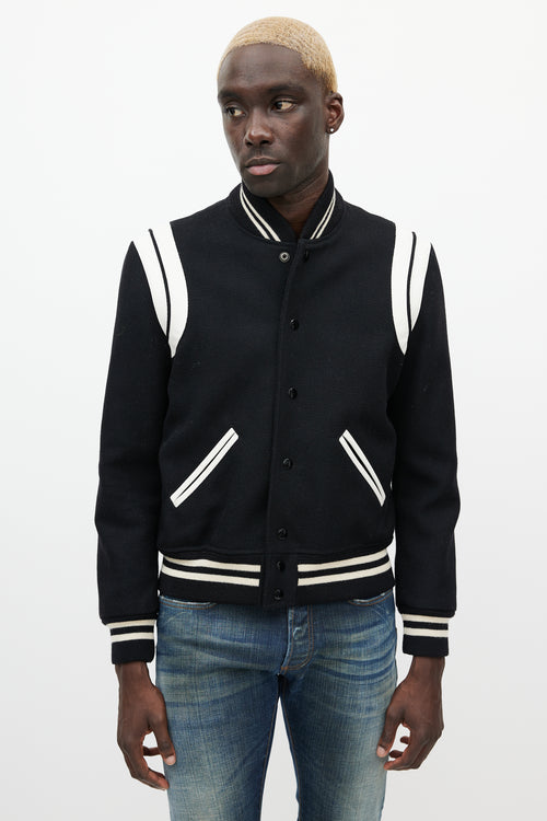 Saint Laurent Black 
White Teddy Varsity Jacket