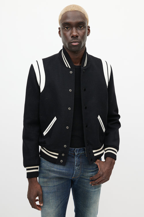 Saint Laurent Black 
White Teddy Varsity Jacket