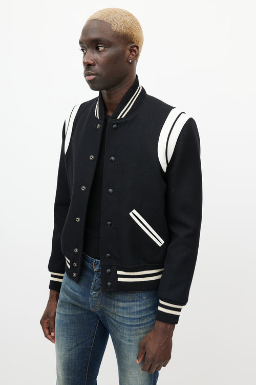 Saint Laurent Black 
White Teddy Varsity Jacket