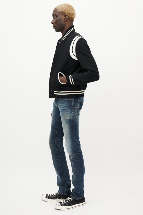 Saint Laurent Black 
White Teddy Varsity Jacket