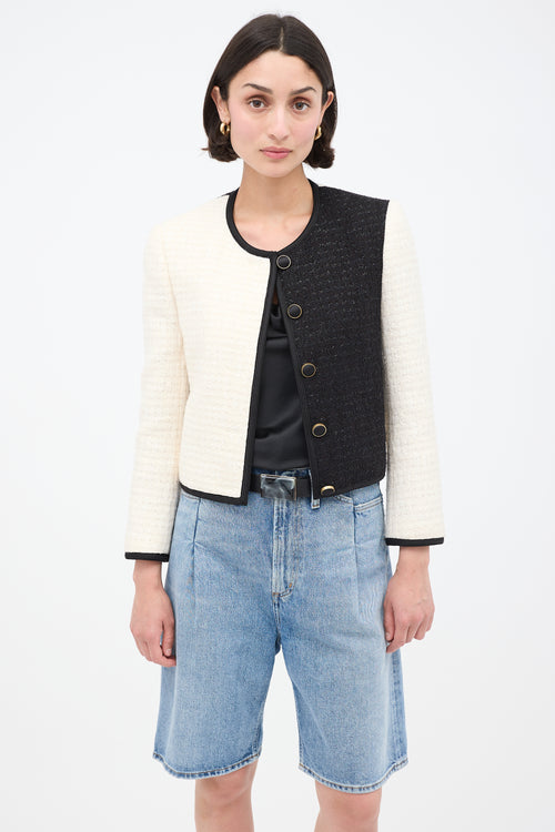 Saint Laurent White 
Black Colourblock Tweed Blazer