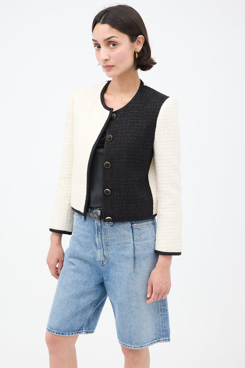 Saint Laurent White 
Black Colourblock Tweed Blazer