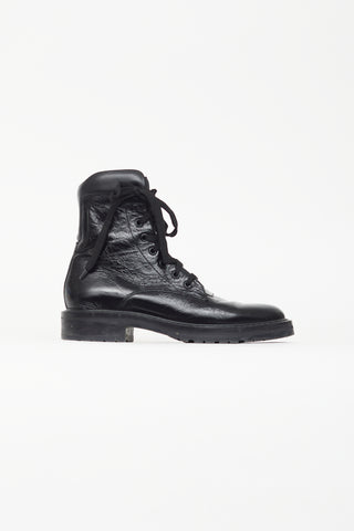 Saint Laurent Black William Crinkled Combat Boot