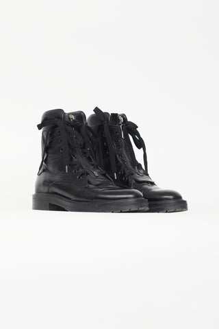 Saint Laurent Black William Crinkled Combat Boot