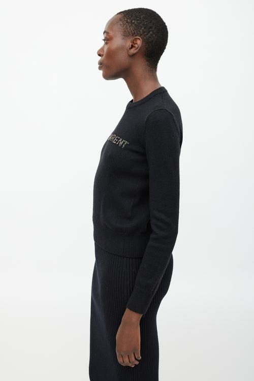 Saint Laurent Black Wool Beaded Logo Sweater