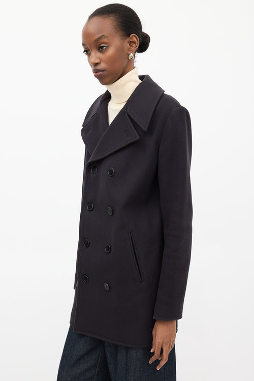 Saint Laurent Black Wool Double Breasted Coat