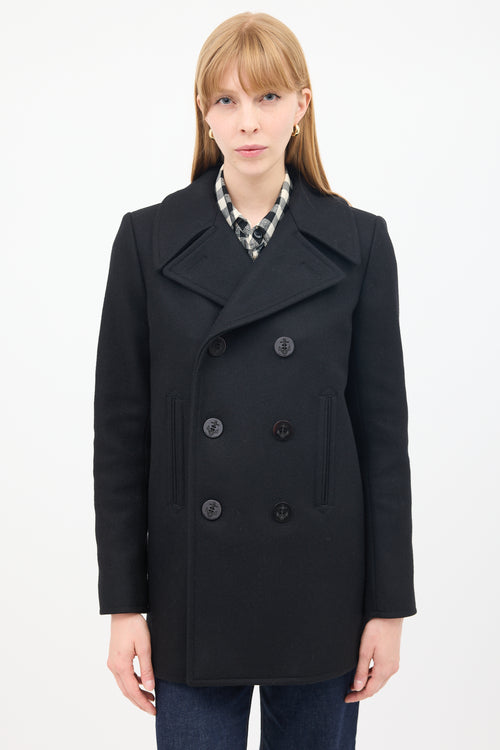 Saint Laurent Black Wool Double Breasted Pea Coat