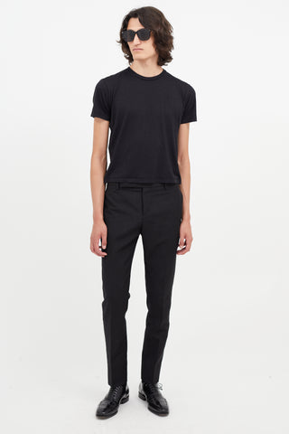 Saint Laurent Black Wool Embroidered Logo T-Shirt