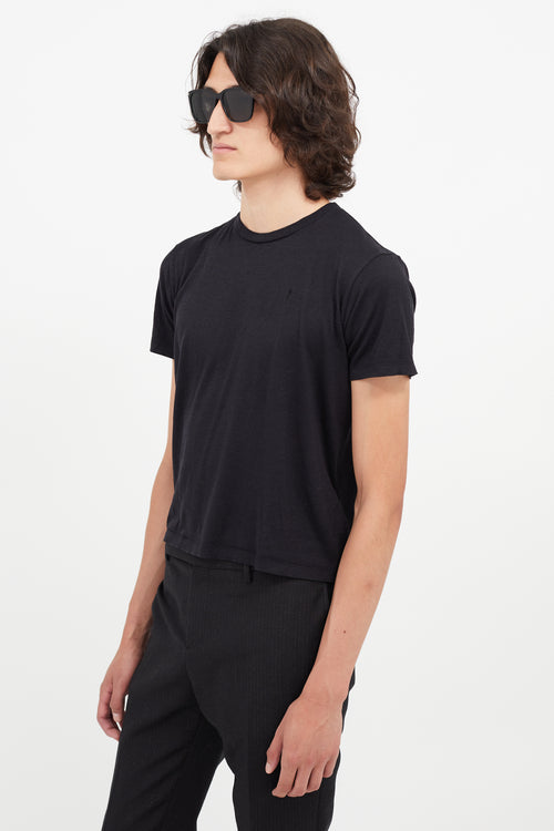 Saint Laurent Black Wool Embroidered Logo T-Shirt