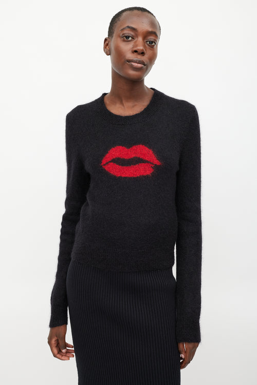 Saint Laurent Black Wool Red Lip Sweater