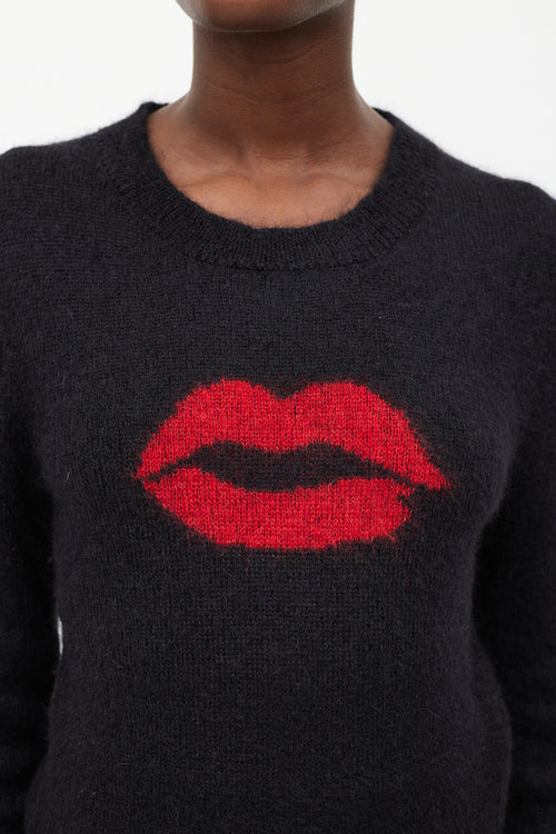 Saint Laurent Black Wool Red Lip Sweater