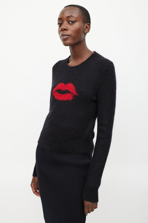 Saint Laurent Black Wool Red Lip Sweater