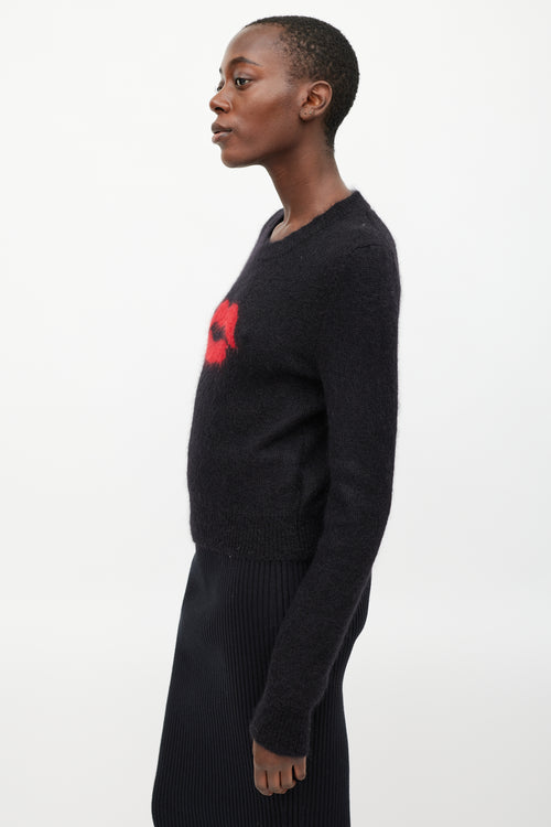 Saint Laurent Black Wool Red Lip Sweater