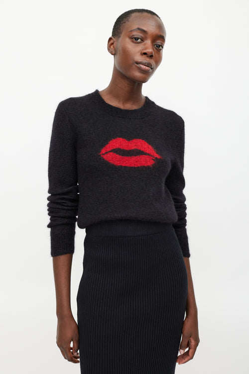 Saint Laurent Black Wool Red Lip Sweater