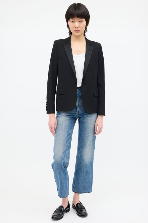 Saint Laurent Black Wool 
Satin Lapel Tuxedo Blazer