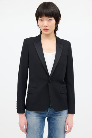 Saint Laurent Black Wool 
Satin Lapel Tuxedo Blazer