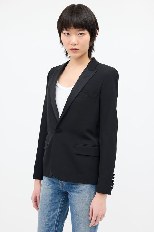 Saint Laurent Black Wool 
Satin Lapel Tuxedo Blazer