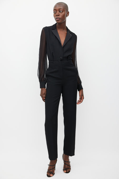 Saint Laurent Black Wool Sheer Jumpsuit