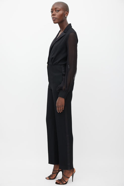 Saint Laurent Black Wool Sheer Jumpsuit