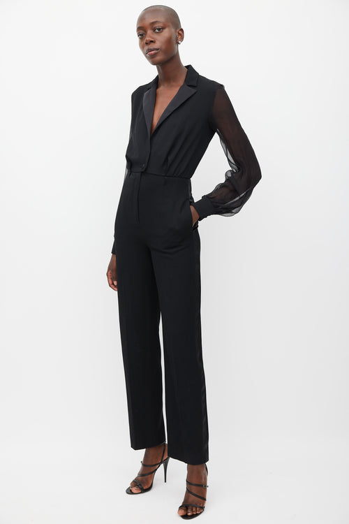 Saint Laurent Black Wool Sheer Jumpsuit