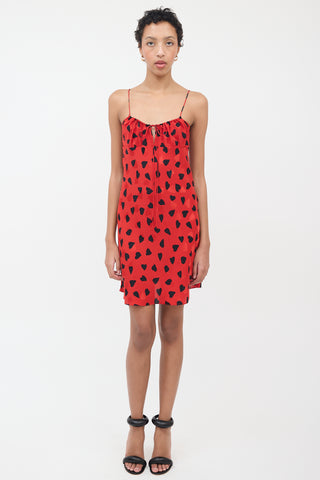 Saint Laurent Red 
Black Silk Heart Mini Dress