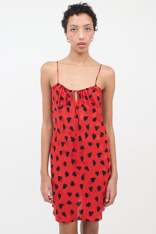 Saint Laurent Red 
Black Silk Heart Mini Dress