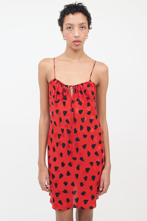 Saint Laurent Red 
Black Silk Heart Mini Dress