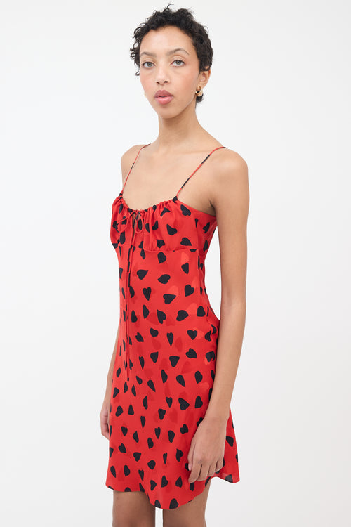 Saint Laurent Red 
Black Silk Heart Mini Dress