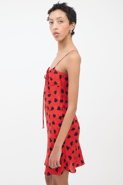 Saint Laurent Red 
Black Silk Heart Mini Dress