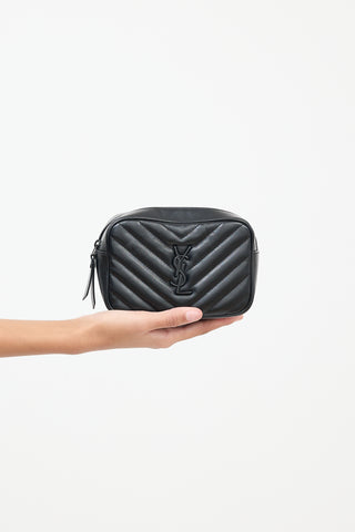 Saint Laurent Black Leather Chevron Lou Camera Belt Bag