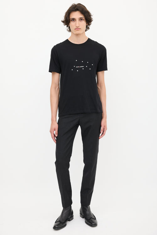 Saint Laurent Black 
Silver Star Logo Printed T-Shirt