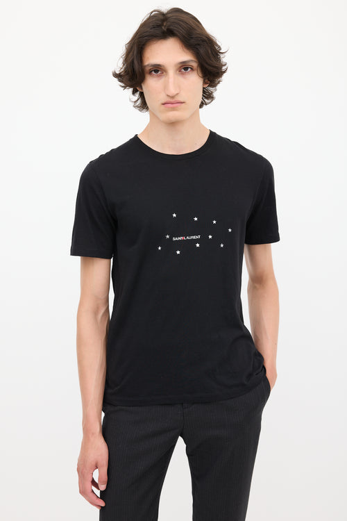 Saint Laurent Black 
Silver Star Logo Printed T-Shirt