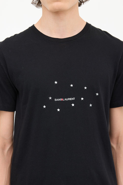 Saint Laurent Black 
Silver Star Logo Printed T-Shirt